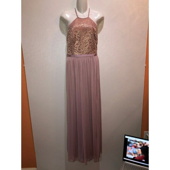 Davids Bridal Size 4 Rose Gold Backless Sleeveless Bridesmaid Maxi Dress Damaged - Picture 4 of 16
